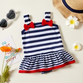 Strappy Stripe Bowknot Decor Baby Swimsuit